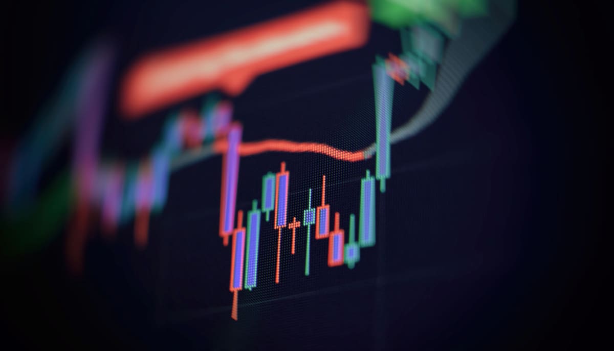 Een afbeelding van een candle chart met verschillende kleuren en marktdata over de desbetreffende crypto of aandeel Een afbeelding van een candle chart met verschillende kleuren en marktdata over de desbetreffende crypto of aandeel